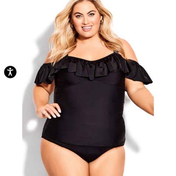 42 AVENUE Ruffle Tankini Top - black retails $89.00 NWT size 28 - Picture 6 of 11